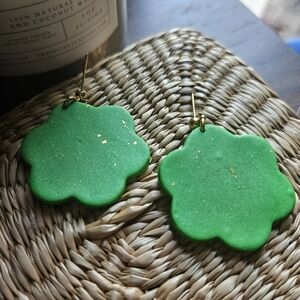 Handmade Polymer Clay Green Flower Earrings